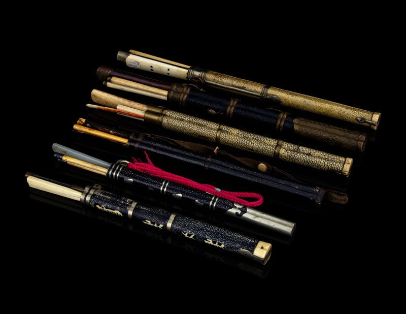 Six Chinese Sharkskin Knife and Chopsticks Sets (1 of 4)