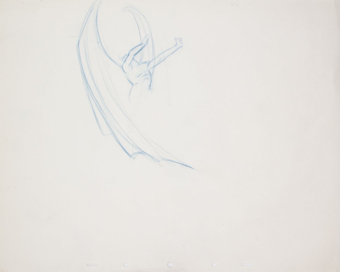 (WALT DISNEY) FANTASIA. A set of five sketches.: (WALT DISNEY) FANTASIA A set of one 12 x 10-inch and four 15 1/2 x 12 1/4-inch animation sketches in pencil on animation paper for the character of Chernabog, from the "Night on Bald Mountain sequence