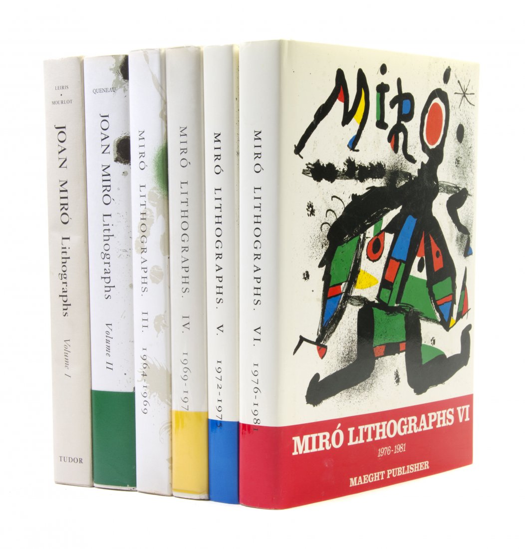 (MIRO, JOAN) Lithographs. NY and Paris, 1975-1992.: (MIRO, JOAN) Joan Miro Lithographs. Text in English. New York and Paris: Tudor, 1975; Leon Amiel, 1975; Maeght, 1977, 1981, and 1992. 6 vols. 4to, publisher's cloth, dust jackets, wraparounds to vols.