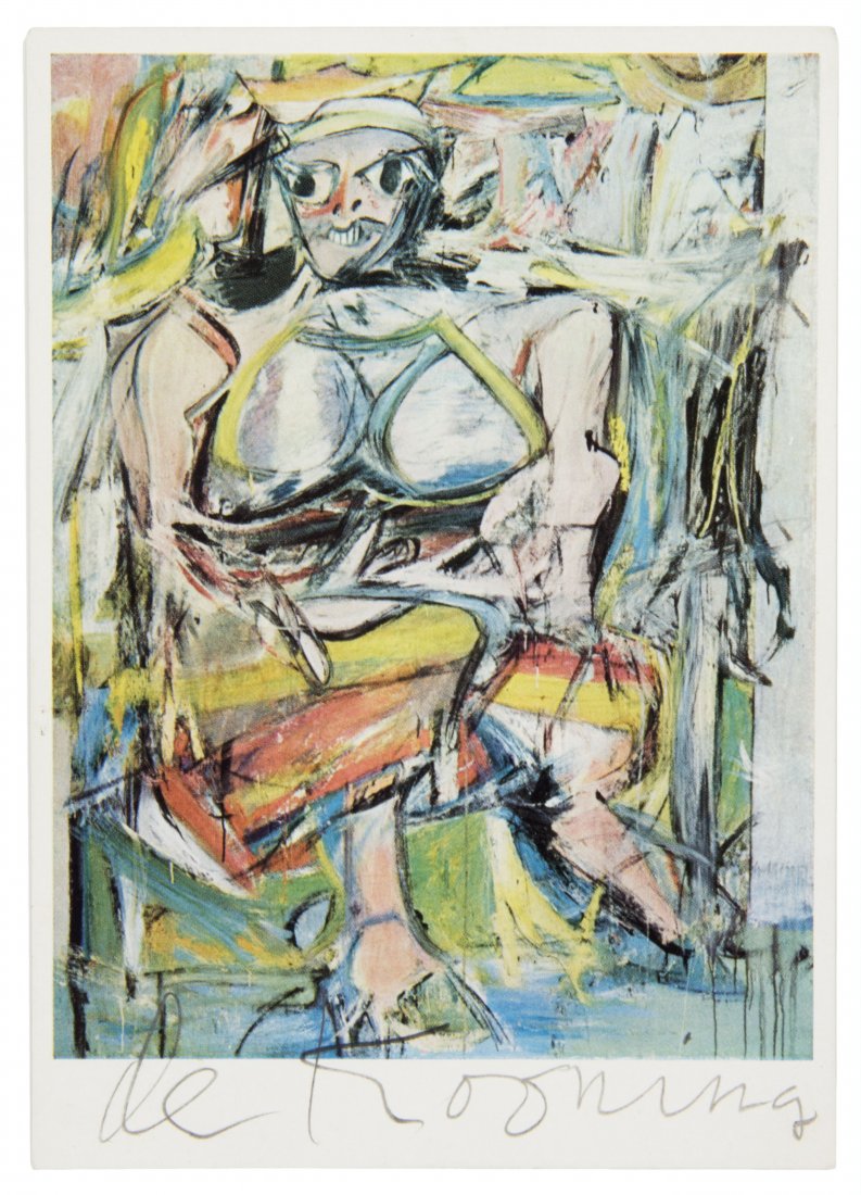 DE KOONING, WILLEM. Postcard signed.: DE KOONING, WILLEM Autographed postcard signed ("de Kooning"), in pencil.