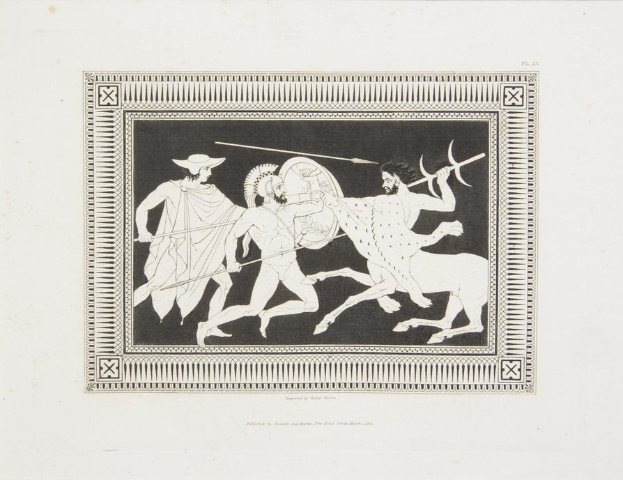 (DECORATIVE ARTS) MOSES, HENRY 3 engravings.: (DECORATIVE ARTS) MOSES, HENRY A collection of three steel plate engravings by Henry Moses depicting studies of Greek vase painting. Size of largest 9 x 11 1/4 inches.
