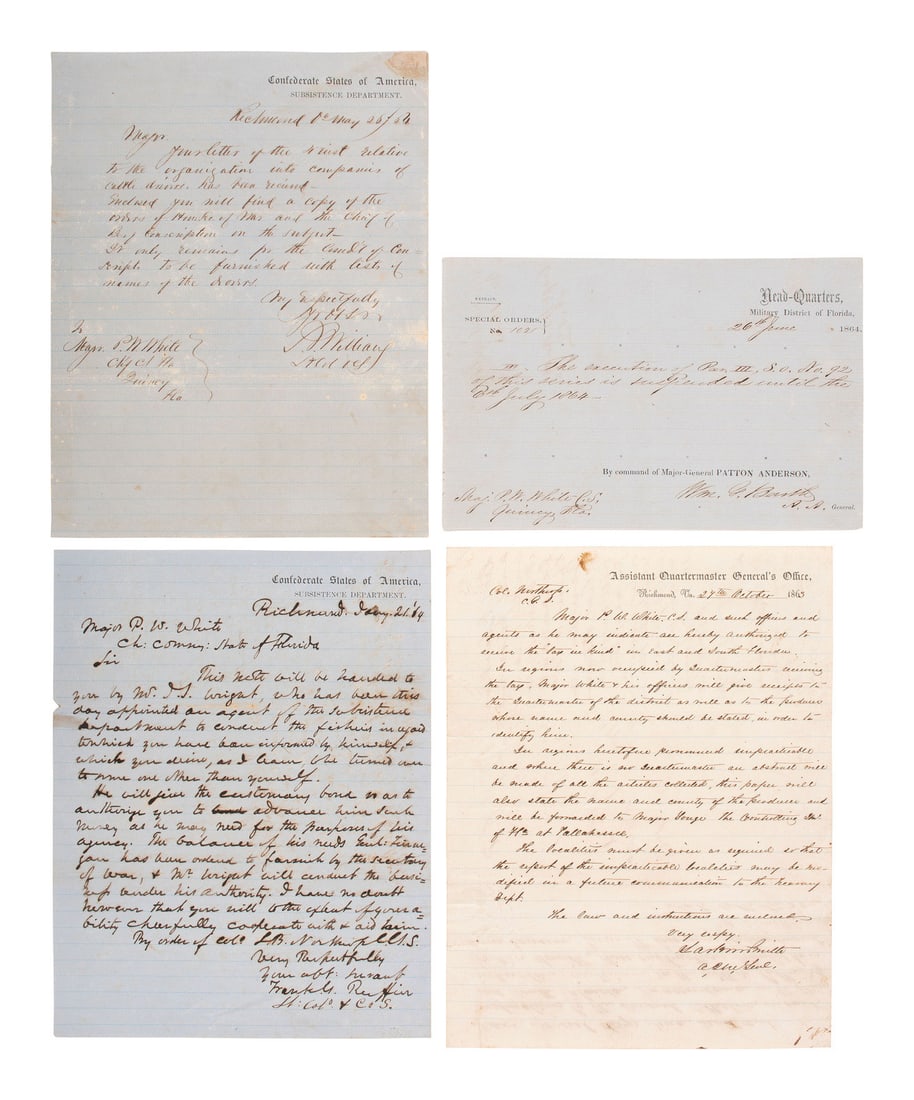 [CIVIL WAR] -- [CONFEDERATE]. A group of 8 documents associated with Major Pleasant W. White (1 of 4)