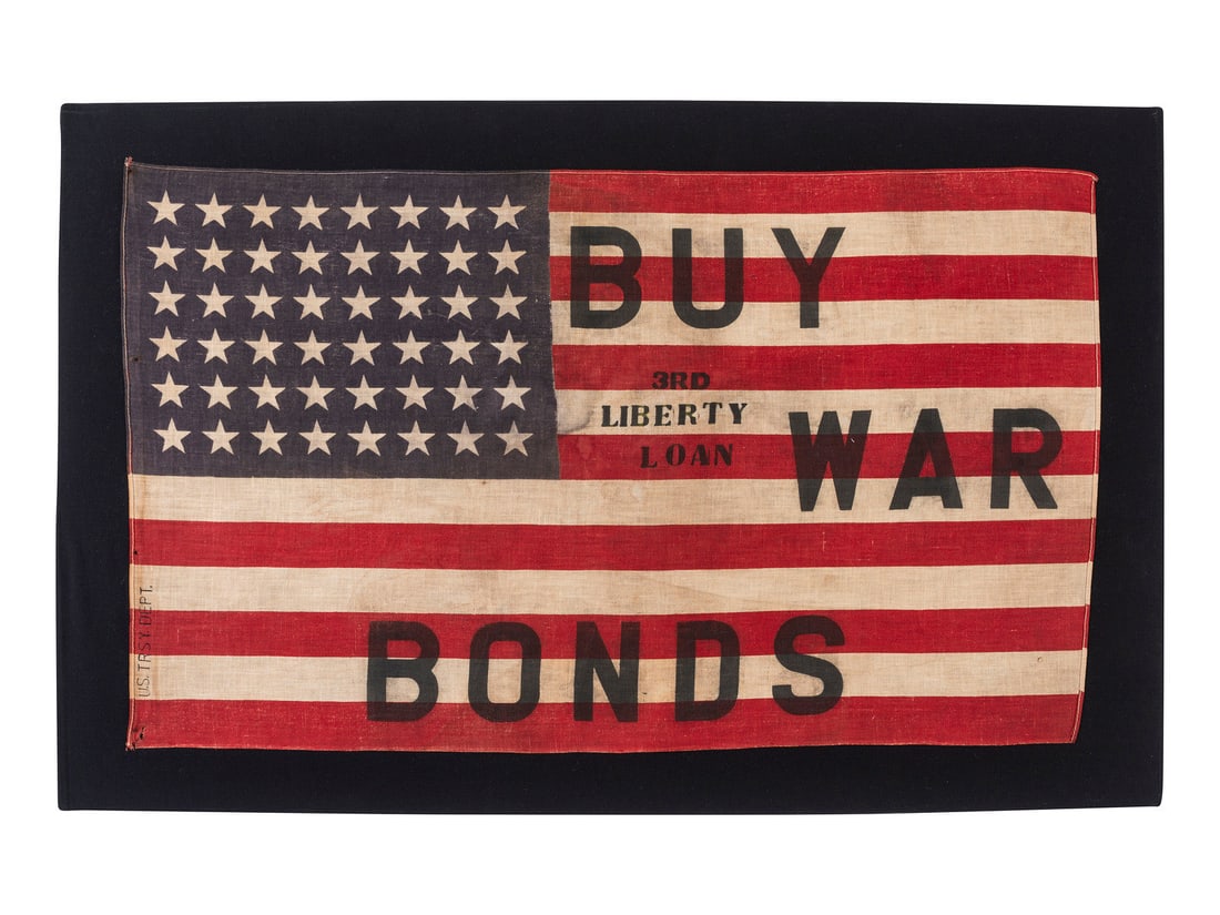 [FLAGS - WORLD WAR I]. 48-star "Buy War Bonds" American parade flag. 1918. (1 of 2)