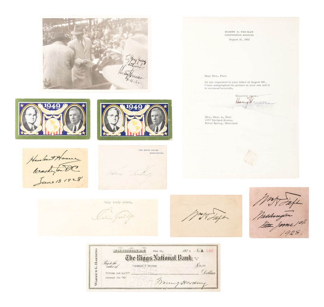 [POLITICS]. A group of presidential and vice presidential autographs and memorabilia, including (1 of 7)