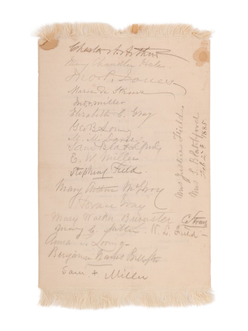 [NEW YORK] -- [US SUPREME COURT]. Archive associated with the prominent Blatchford family of New: [NEW YORK] -- [US SUPREME COURT]. Archive associated with the prominent Blatchford family of New York, including documents, ledgers, photographs, and a silk menu signed by President Chester A. Arthur