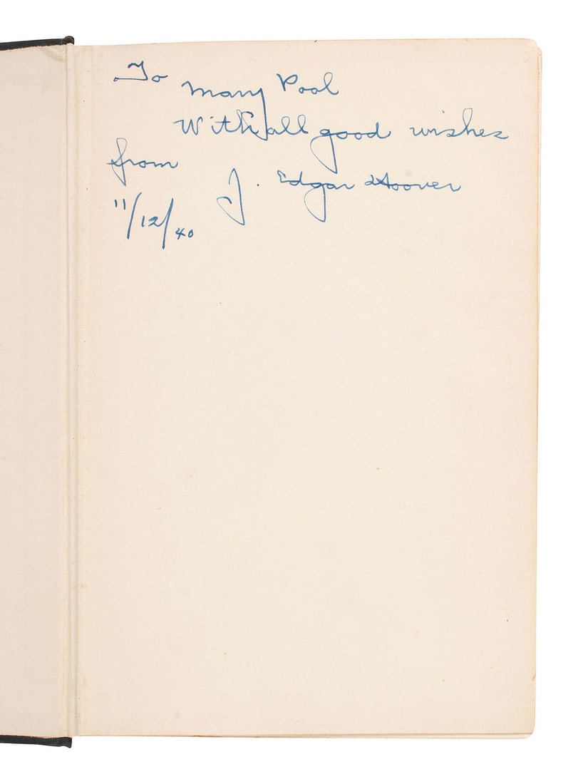 HOOVER, J. Edgar (1895-1972). A group of 3 autographed items, incl. Persons in Hiding. SIGNED and (1 of 5)
