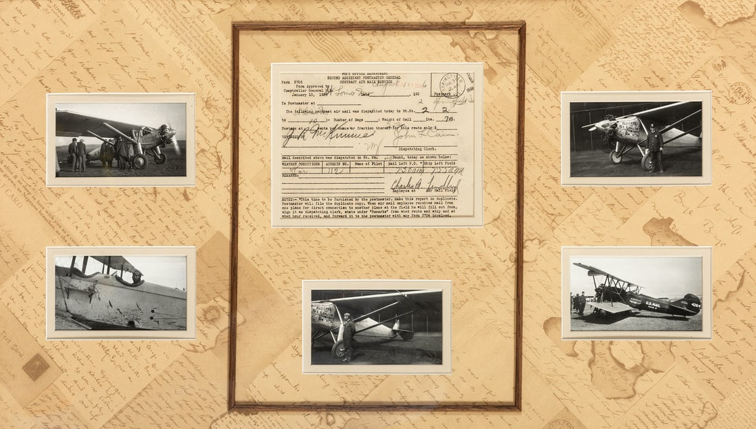 LINDBERGH, Charles A. (1902-1974). Airmail receipt from the Springfield Air Mail Service signed (1 of 2)