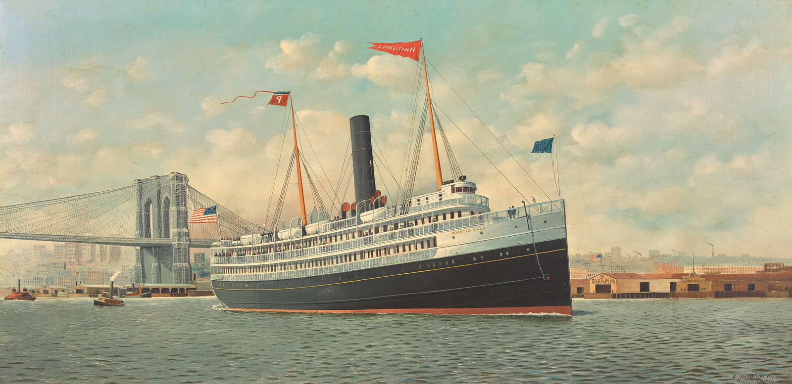 Antonio Jacobsen (American/Danish, 1850-1921) - Horatio Hall: Antonio Jacobsen (American/Danish, 1850-1921) - Horatio Hall Signed, located, and dated ‘A. Jacobsen 1898/ West Hoboken NJ,’ oil on canvas 35 ½ x 71 in. (90.2 x 180.3cm) Provenance Private