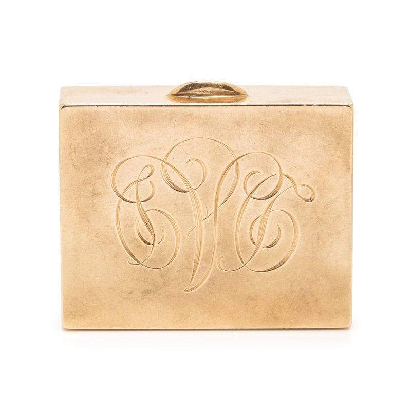 CARTIER, YELLOW GOLD PILL BOX: CARTIER, YELLOW GOLD PILL BOX 14 karat yellow gold. 1 3/8 x 1 1/8 inches x 3/8 inch.Stamp: CARTIER 14K.Gross weight: 13.55 dwt. This lot is located in Chicago. Condition<