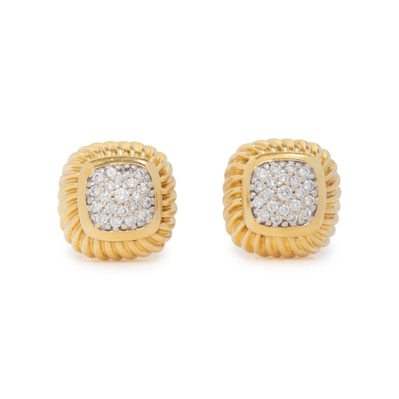 DAVID YURMAN, YELLOW GOLD AND DIAMOND EARRINGS: DAVID YURMAN, YELLOW GOLD AND DIAMOND EARRINGS Round brilliant cut diamonds. 18 karat yellow gold. 1/2 inch long. Stamp: 750 D.Y. Gross weight: 7.45 dwt. This lot is located in Chicago.<