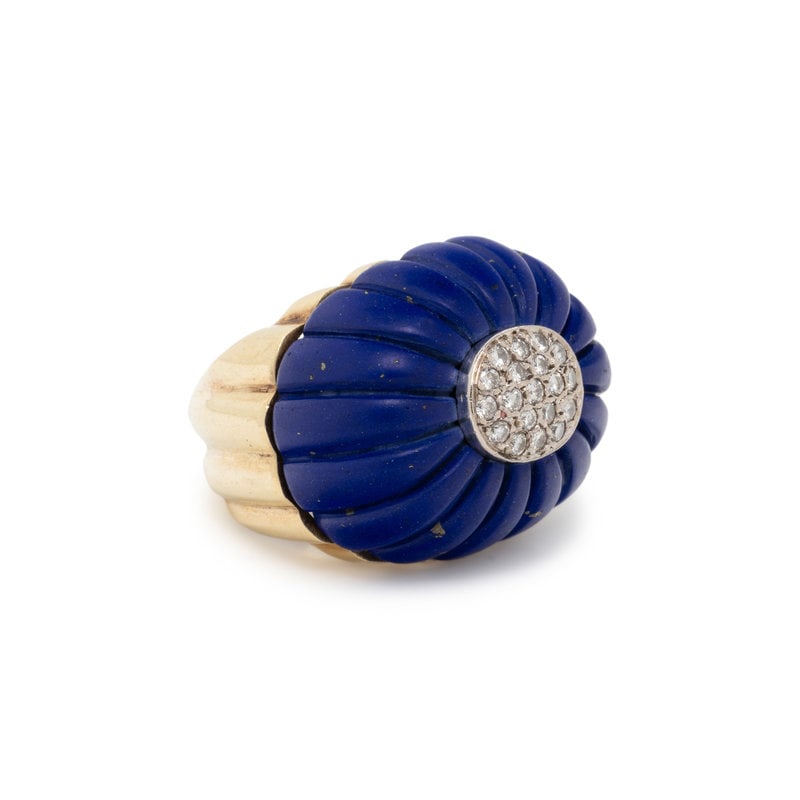 CARVED LAPIS LAZULI AND DIAMOND RING (1 of 3)