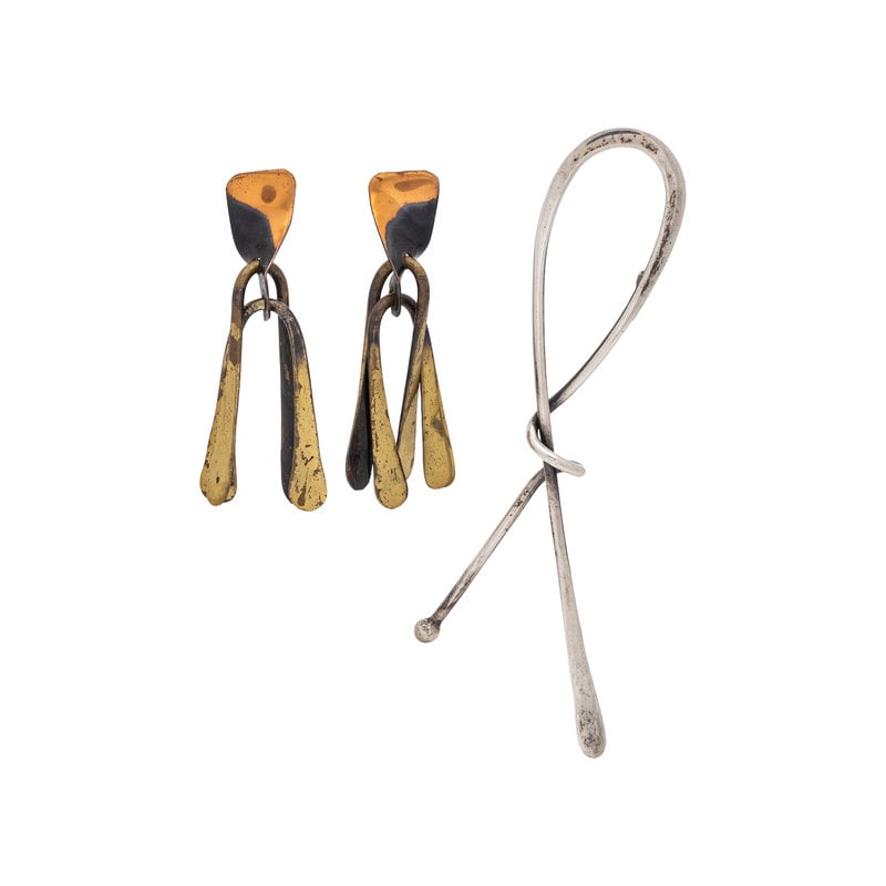 ART SMITH, MODERNIST, MIXED METAL BROOCH AND EARRINGS (1 of 2)