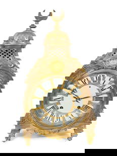 A Louis XIV Gilt Bronze Quarter Repeating Table Clock for the Middle Eastern Market: A Louis XIV Gilt Bronze Quarter Repeating Table Clock for the Middle Eastern Market Thuret, Paris, Circa 1740 with a segmented enamel dial; the regulation square under numeral XII, signed on the large