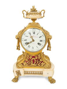 A Louis XVI Gilt Bronze and Marble Mantel Clock: A Louis XVI Gilt Bronze and Marble Mantel Clock Denis-Francis Dubois, Paris, Circa 1780 having a large circular movement with original verge escapement; striking the hour on a bell and striking the