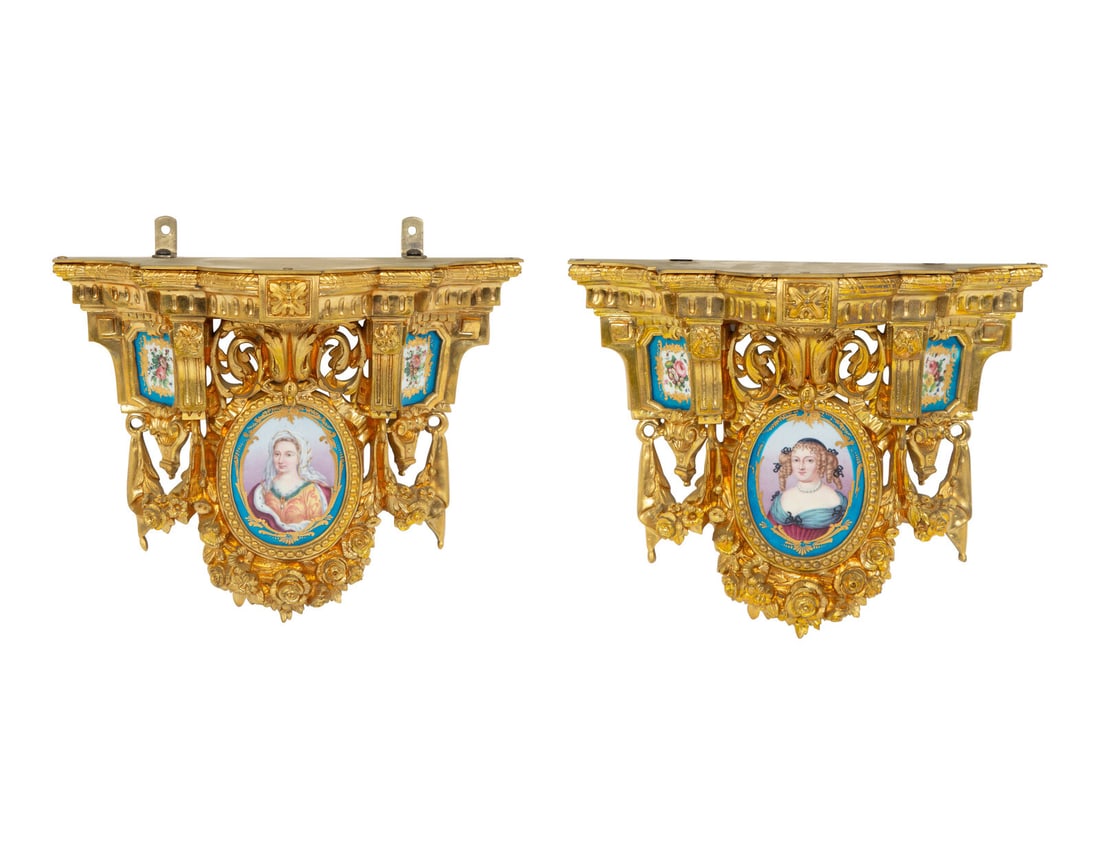 A Pair of Gilt Metal and Sèvres Style Porcelain Wall Brackets (1 of 6)