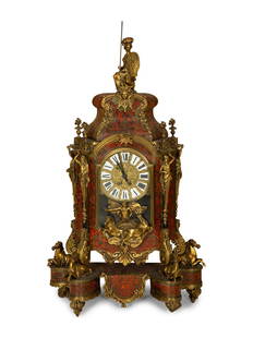 A Louis XIV Style Gilt Bronze Mounted Boulle Marquetry Bracket Clock: A Louis XIV Style Gilt Bronze Mounted Boulle Marquetry Bracket Clock 19th Century Height 41 1/2 x width 24 x depth 10 1/2 inches. This lot is located in Palm Beach. Property from a Private Palm Beach