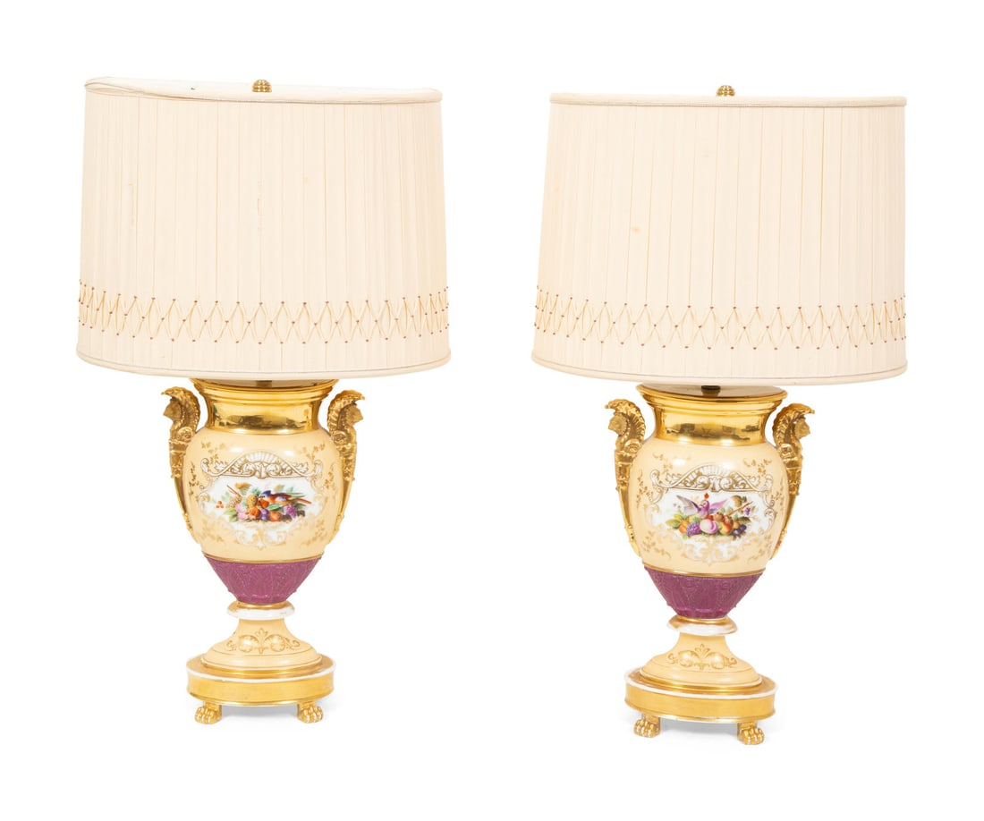 A Pair of Paris Porcelain Urns Mounted as Lamps (1 of 3)