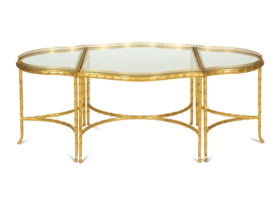 A French Three-Part Gilt Metal and Glass Coffee Table (1 of 5)