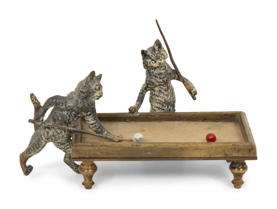 An Austrian Cold Painted Bronze of Two Cats Playing Billiards (1 of 4)