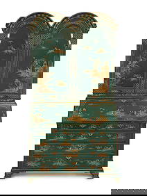 A George II Style Green Japanned Bureau Cabinet (1 of 9)