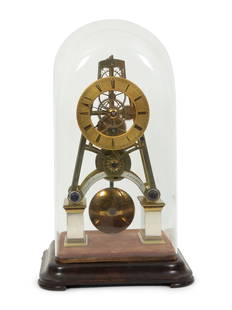 An English Gilt Bronze Skeleton Clock: An English Gilt Bronze Skeleton Clock Charles Bennett, London, Circa 1820 the movement of the 'Rafter' construction signed 'Charles Bennett / London' on a silvered and engraved plaque mounted on a low