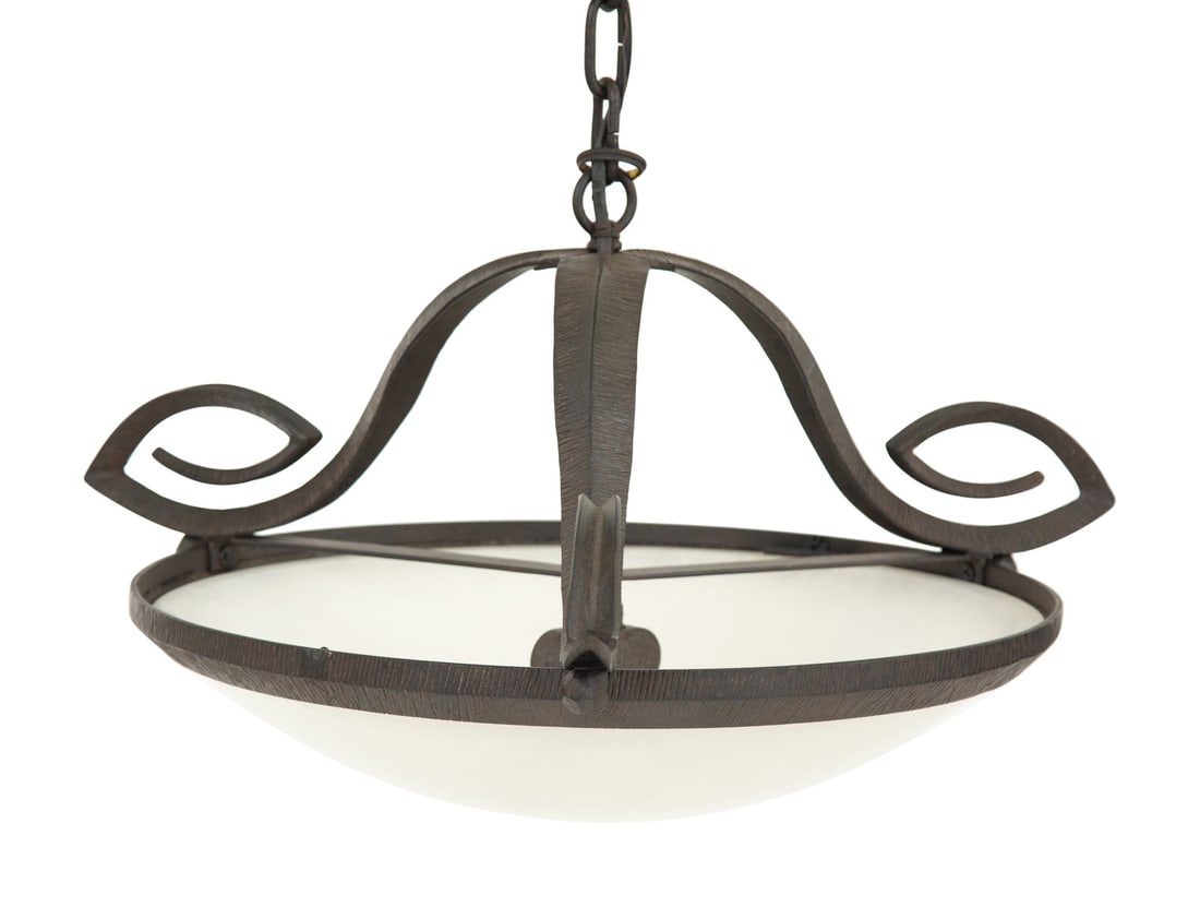 A Pair of Paul Ferrante Argyle Iron and Alabaster Pendant Lights (1 of 3)