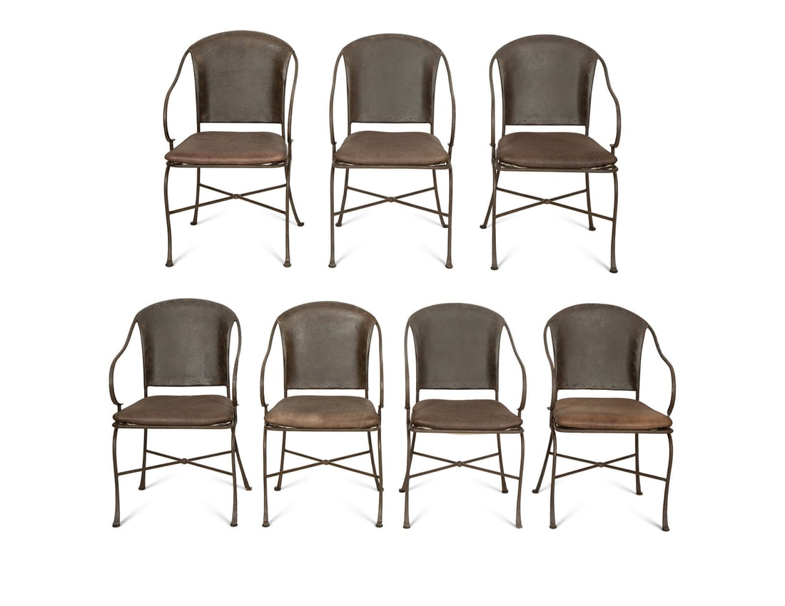 A Set of Seven Patinated Metal Dining Chairs (1 of 4)
