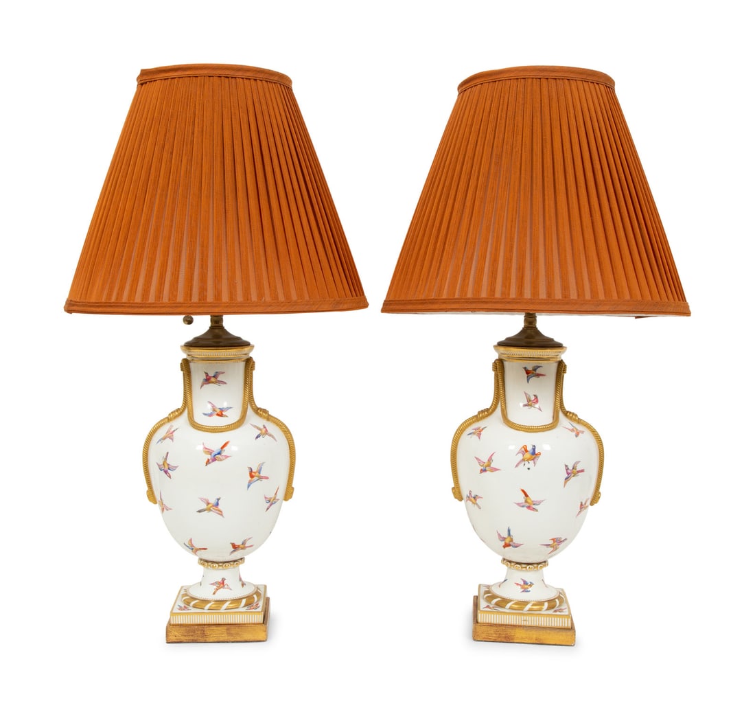 A Pair of Parcel-Gilt Painted Porcelain Table Lamps (1 of 5)