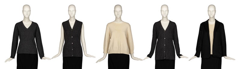 Five Designer Items; Three Hermès Knits, The Row Knit, One Jil Sander Jacket: Five Designer Items; Three Hermès Knits, The Row Knit, One Jil Sander Jacket THE FIRSTLongsleeve v-neck sweater in grey cashmere knit. Label: HermèsSize: MEDa