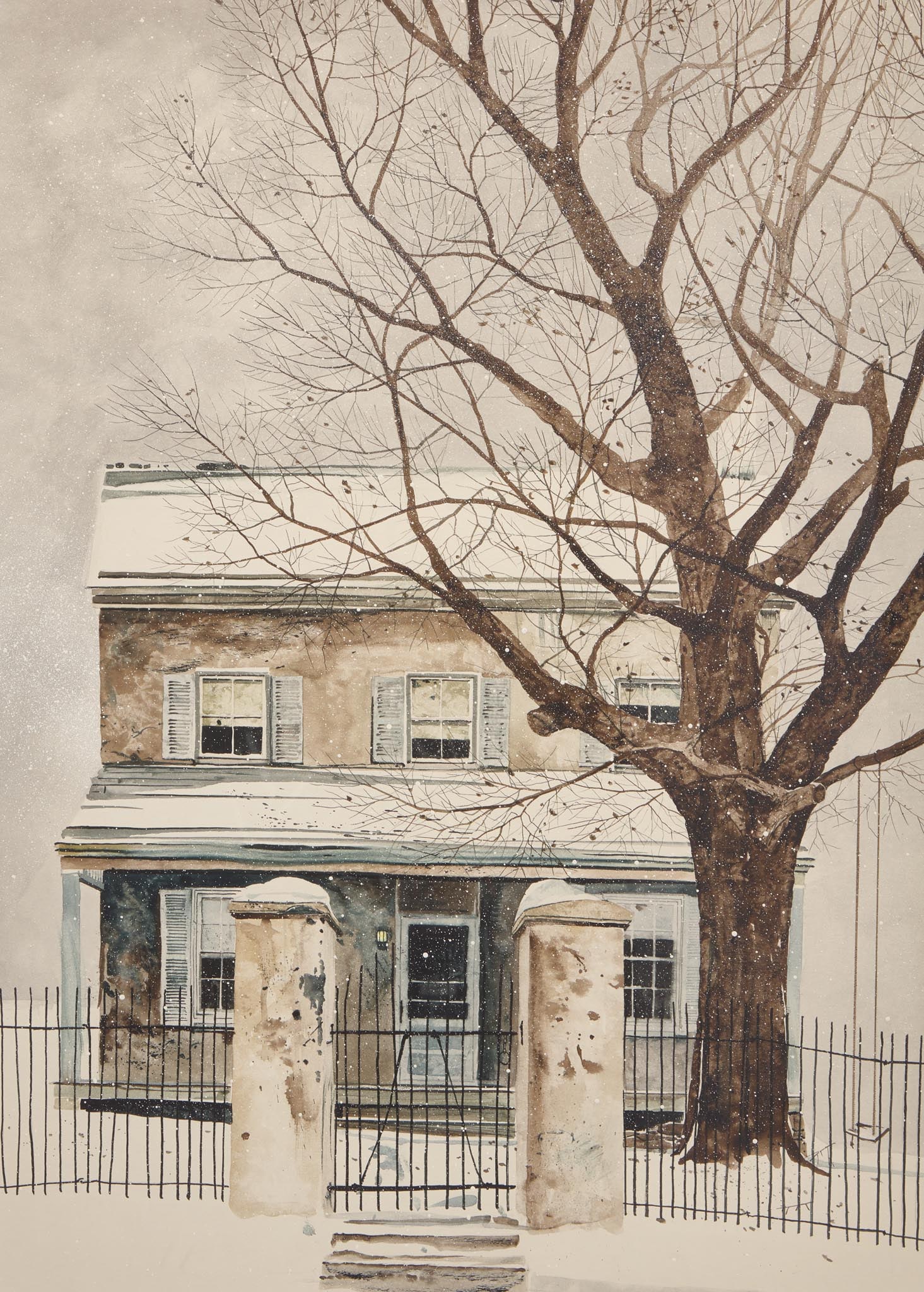 Peter Sculthorpe (American, b. 1948) - House in Winter: Peter Sculthorpe (American, b. 1948) - House in Winter Signed ‘P. Sculthorpe’ bottom center, mixed media on paper Sight size: 29 ¼ x 21 in. (73.6x53.3cm) Provenance Private Collection