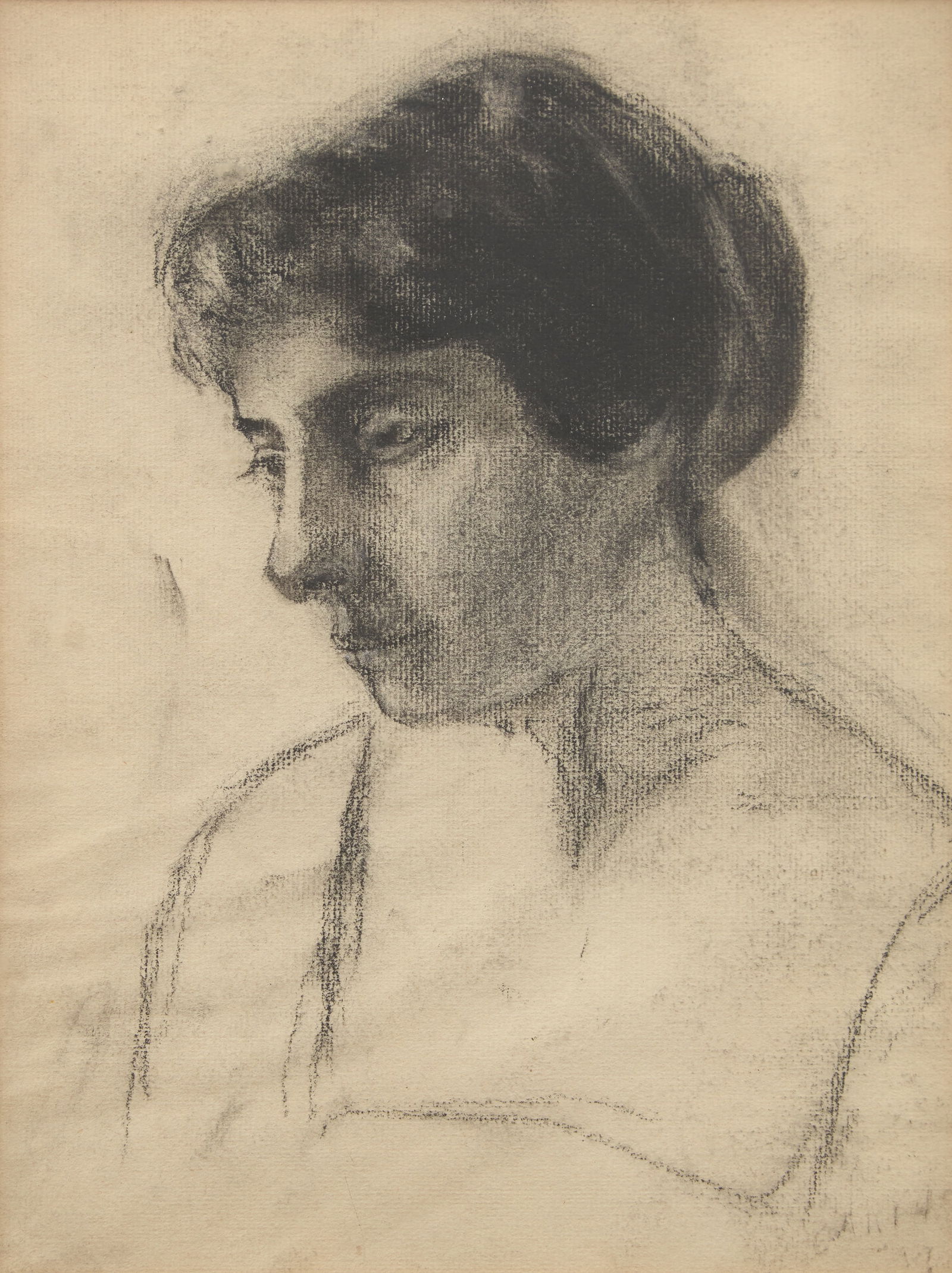Thomas Eakins (American, 1844-1916) - Woman's Head: Thomas Eakins (American, 1844-1916) - Woman's Head Signed and indistinctly dated ‘Eakins xx’ bottom right, charcoal on paper 12 ¼ x 9 in. (30.5x22.9cm) Provenance Private Collection,