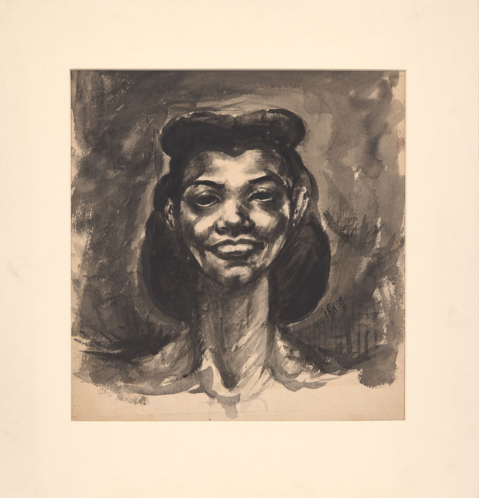 Dox Thrash (American, 1893-1965) - Portrait of a Woman: Dox Thrash (American, 1893-1965) - Portrait of a Woman Signed ‘Thrash’ bottom left, ink on cream watercolor paper (possibly arches) 15 x 14 in. (38.1x35.6cm) Provenance Private Collection,