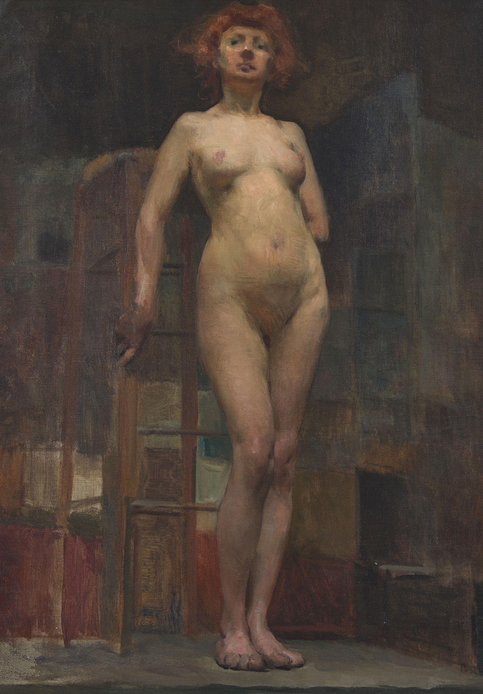 Hovsep Pushman (American, 1877–1966)- Nude Study, Académie Julian: Hovsep Pushman (American, 1877–1966)- Nude Study, Académie Julian Signed ‘Push’ bottom right, oil on canvas. 31 ½ x 23 ½ in. (78.7x59,7cm) Provenance Artist. Ac