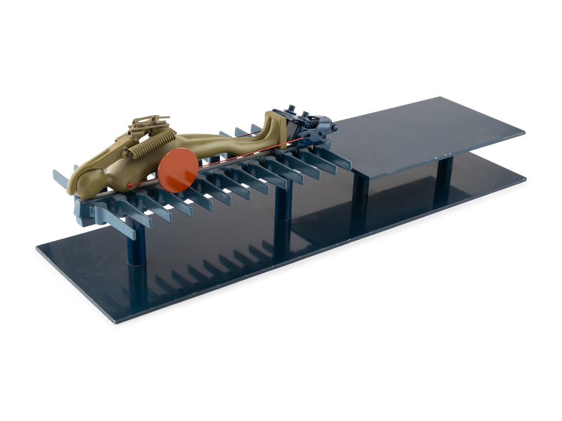 Ernest Trova (American, 1927-2009) Falling Man/Study #65, 1968: Ernest Trova (American, 1927-2009) Falling Man/Study #65, 1968 enameled bronze labeled with Trova Foundation stamp (base) 8 x 31 x 9 inches. Provenance: The Trova Foundation, St. Louis Philip Samuels