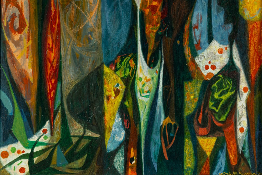 Mitchell Siporin (American, 1910-1976) Display, 1951: Mitchell Siporin (American, 1910-1976) Display, 1951 oil on masonite signed Mitchell Siporin and dated (lower right) 8 1/2 x 12 1/2 inches. Provenance: The Collection of Mr. and Mrs. Stephen A. Stone,