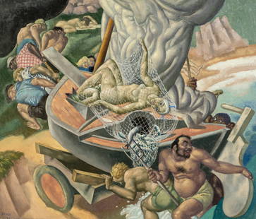 Eugene Francis Savage (American, 1883-1978) The Fisherman (Woman in Net), 1948: Eugene Francis Savage (American, 1883-1978) The Fisherman (Woman in Net), 1948 oil on canvas signed E. Savage and dated (lower left) 25 1/2 x 30 inches. Provenance: The Philip and Suzanne Schiller Col
