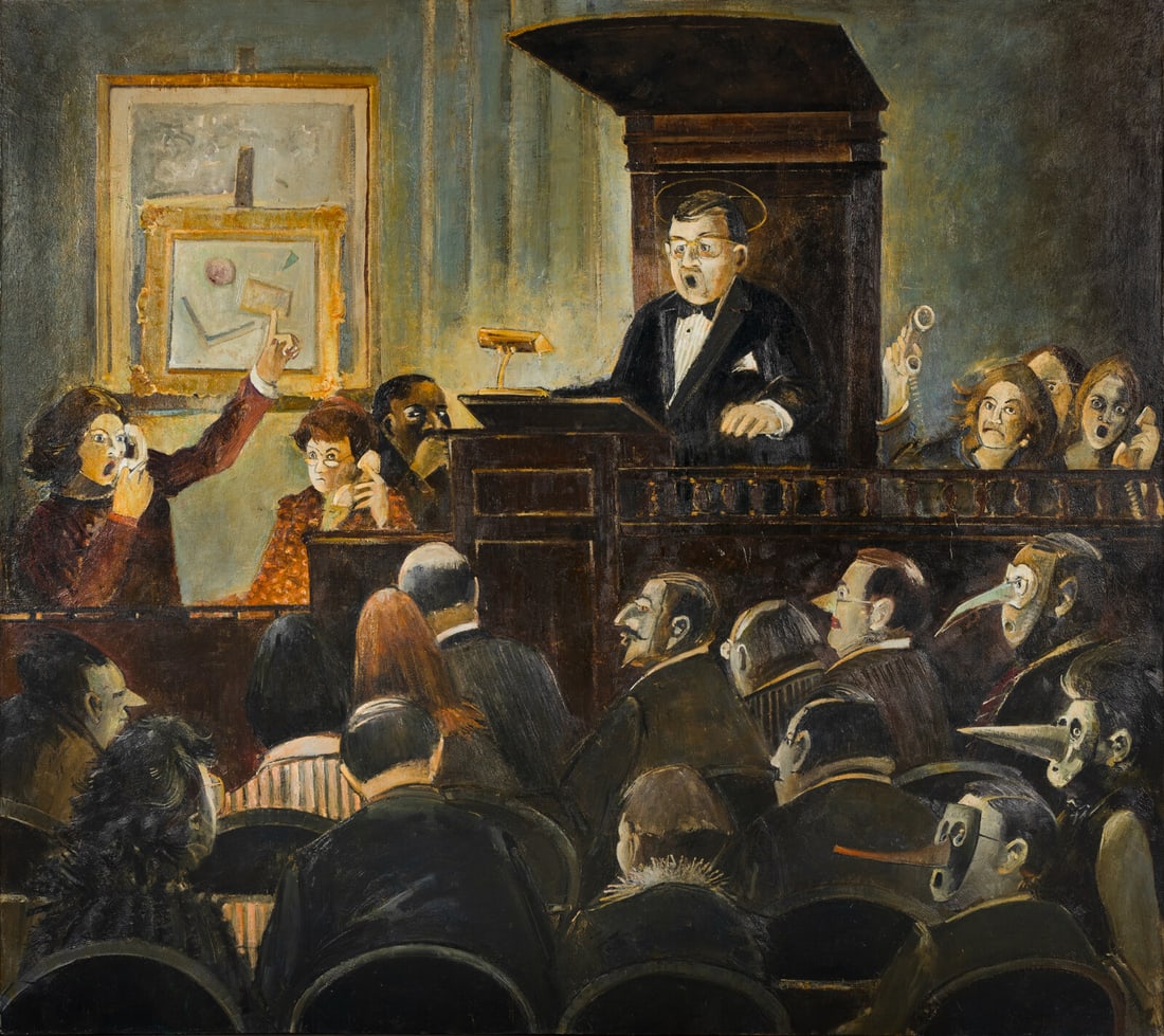 John Alexander (American, b. 1945) Le Casa De Los Locos, 1991: John Alexander (American, b. 1945) Le Casa De Los Locos, 1991 oil on canvas signed John Alexander (lower right); signed, titled and dated (verso) 77 x 83 inches. Provenance: Marlborough Gallery, New Y