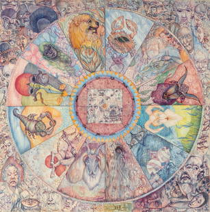 Walter Sanford (American, 1912-1987) The Zodiac, 1972: Walter Sanford (American, 1912-1987) The Zodiac, 1972 colored pencil on paperboard signed Sanford and dated (lower center) 30 x 30 inches. Provenance: The Philip and Suzanne Schiller Collection of Ame