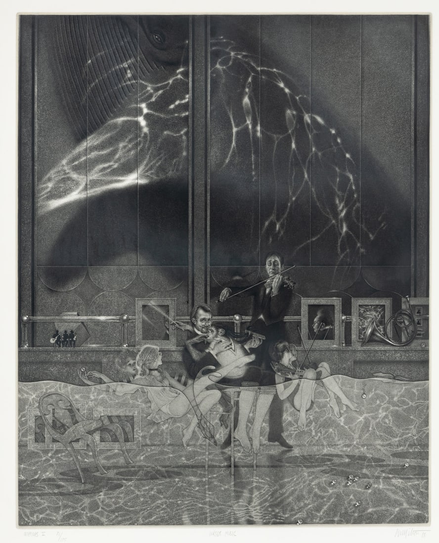 Peter Milton (American, b. 1930) Interiors V (Water Music), 1988: Peter Milton (American, b. 1930) Interiors V (Water Music), 1988 resist-ground etching and engraving signed, titled, dated, and numbered 81/175 in pencil 30 x 24 inches. Provenance: The Philip and Suz