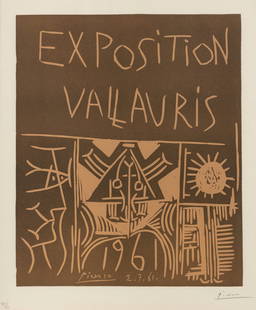 Pablo Picasso (Spanish, 1881-1973) Exposition Vallauris 1961 : Pablo Picasso (Spanish, 1881-1973) Exposition Vallauris 1961 color linocut on Arches signed and numbered 96/175 in pencil 25 x 21 inches. Published and printed by Hidalgo Arnéra for the Associa
