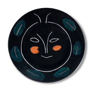 Pablo Picasso (Spanish, 1881-1973) Service visage noir, 1948 (A. R. 45) : Pablo Picasso (Spanish, 1881-1973) Service visage noir, 1948 (A. R. 45) Terre de faïence plate, painted in colors and glazed inscribed 'Madoura,' 'J', and 'GR;' with 'Madoura Plein Feu' and 'd'ap