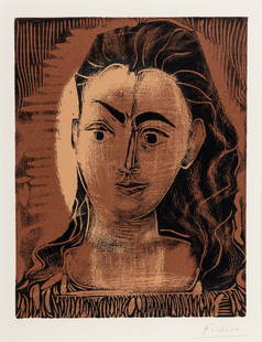 Pablo Picasso (Spanish, 1881-1973) Petit buste de femme, 1962: Pablo Picasso (Spanish, 1881-1973) Petit buste de femme, 1962 linocut signed and numbered 21/50 in pencil 13 3/4 x 10 1/2 inches. Property from a Private St. Louis Collection Published by Galerie Loui