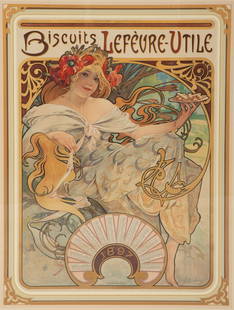 Alphonse Mucha (Czech, 1860-1939) Biscuits Lefèvre-Utile: Alphonse Mucha (Czech, 1860-1939) Biscuits Lefèvre-Utile color lithograph 24 x 17 1/2 inches.