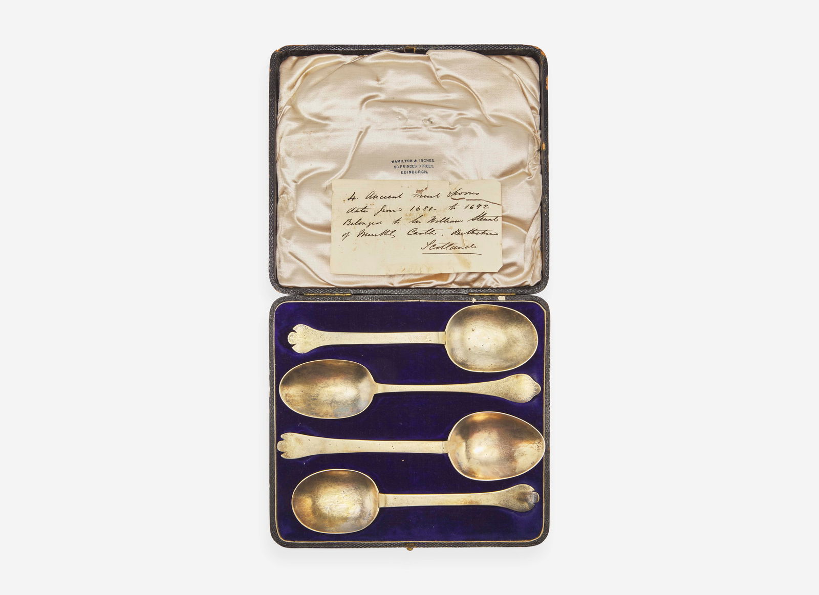 An assembled set of four early English silver spoons of Scottish historical interest, late 17th (1 of 5)
