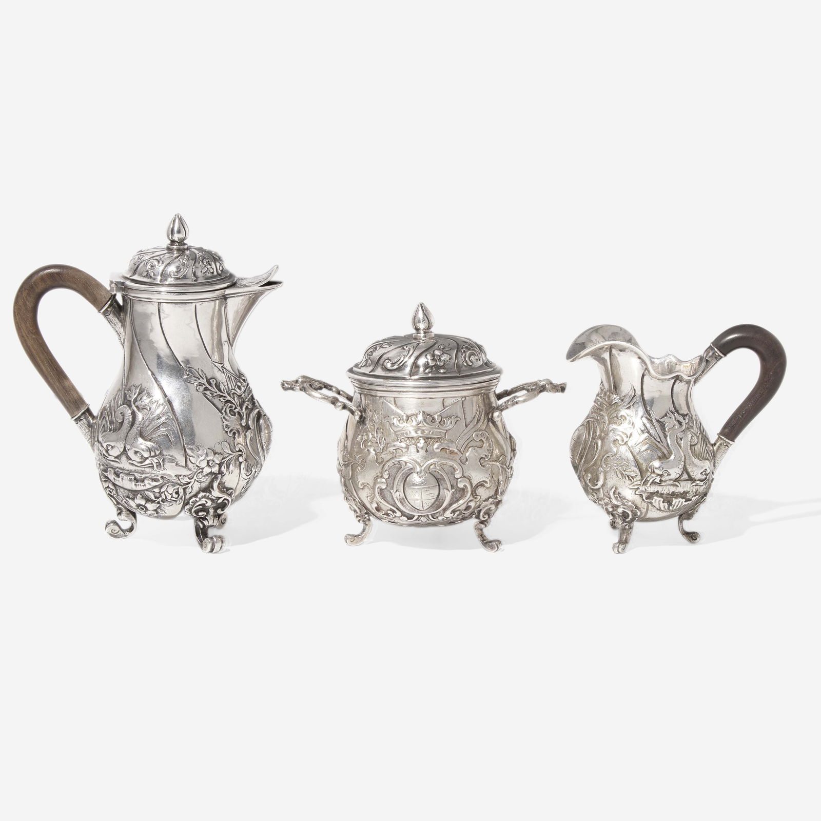 A miniature Continental silver repoussé three-piece coffee service, probably 19th century (1 of 4)