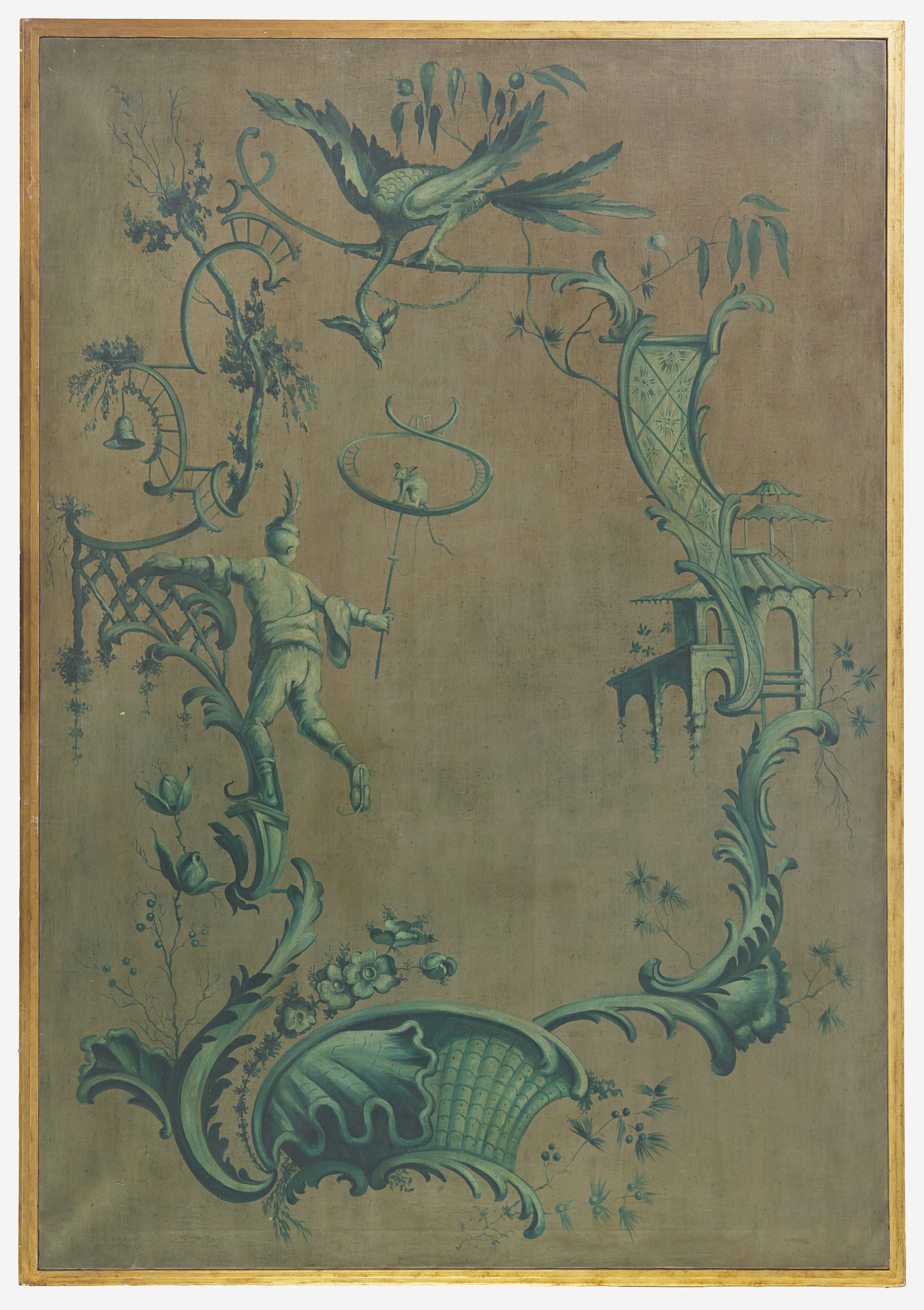 A Chinoiserie painted wall panel, probably early 20th century   Depicting a fantastical continuous (1 of 1)