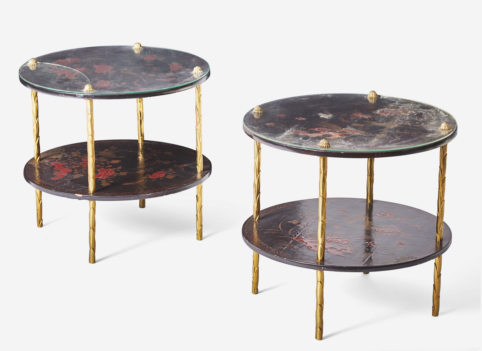 A pair of French Chinoiserie gilt bronze and lacquer two-tiered cocktail tables, attributed to (1 of 2)