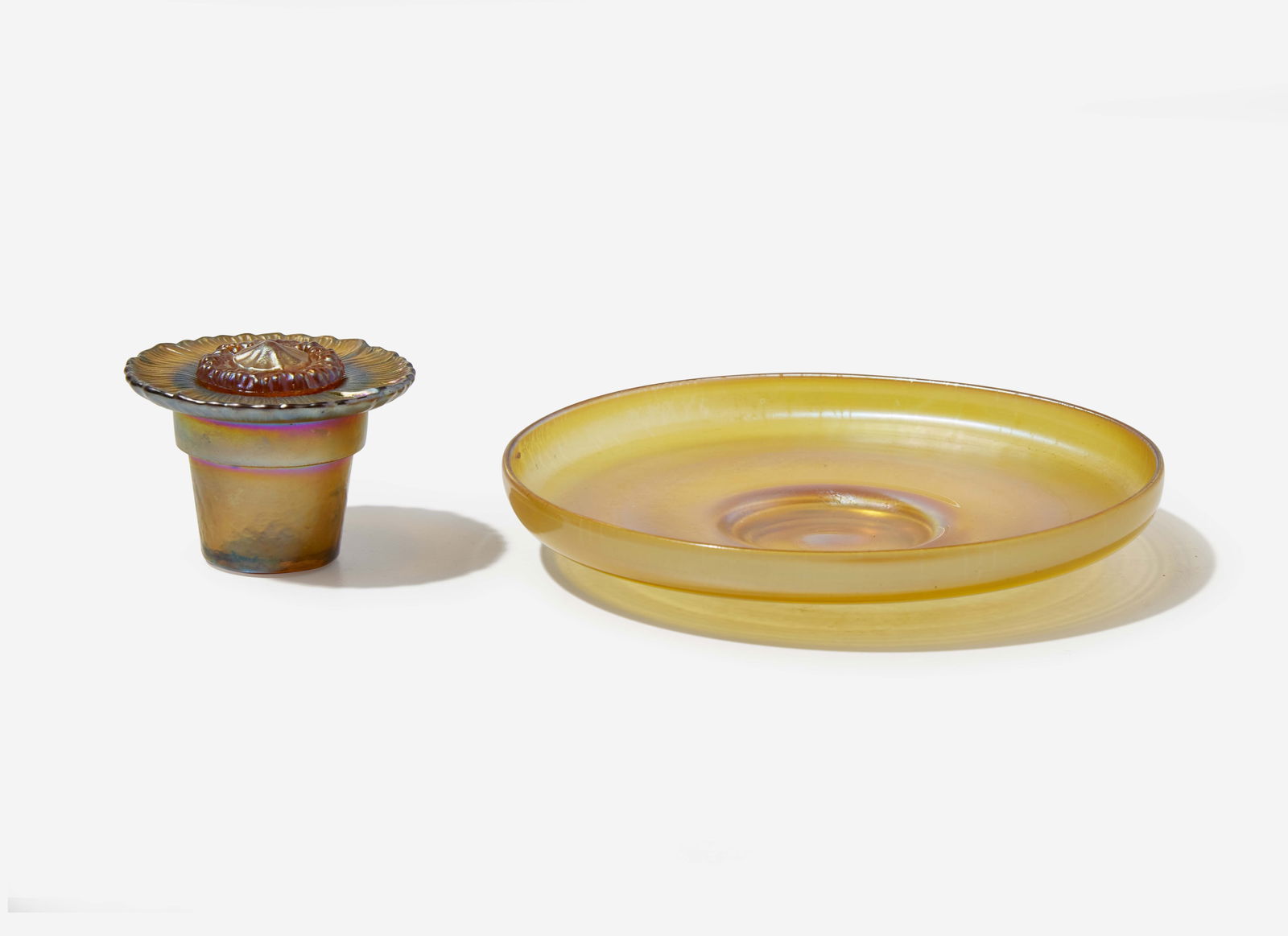 Tiffany Studios (American, active 1878-1932), Two Small Favrile Glass Items, New York, NY, early (1 of 3)