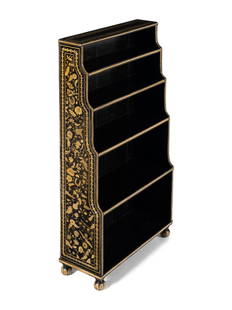 An English Penwork 'Waterfall' Bookcase: An English Penwork 'Waterfall' Bookcase 19th Century Height 49 x width 27 x depth 10 1/2 inches. Provenance: Donald A. Heald, New York.