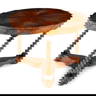 A German Part-Ebonized Walnut and Burl Maple Center Table: A German Part-Ebonized Walnut and Burl Maple Center Table Circa 1815-1825 Height 28 1/2 x diameter 40 1/2 inches. Provenance: Ritter Antik, New York.